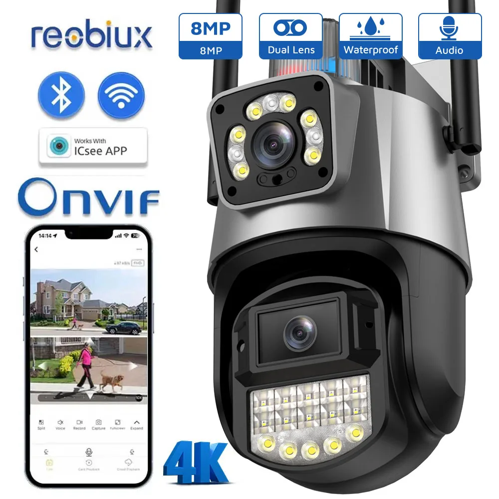 

8MP 4K Wifi IP Camera Outdoor PTZ Dual Lens Security Video Protection Auto Tracking Color Night Vision CCTV Surveillance Camera