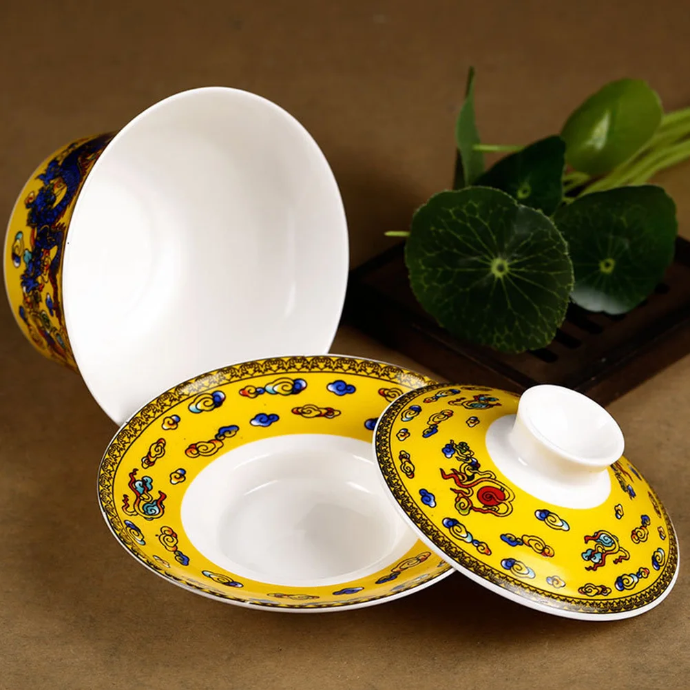 

Elegant Ceramic Chinese Traditional Teacup with Artistic Dragon Design Tureen Tray Tea Cup for Dining Room Decor