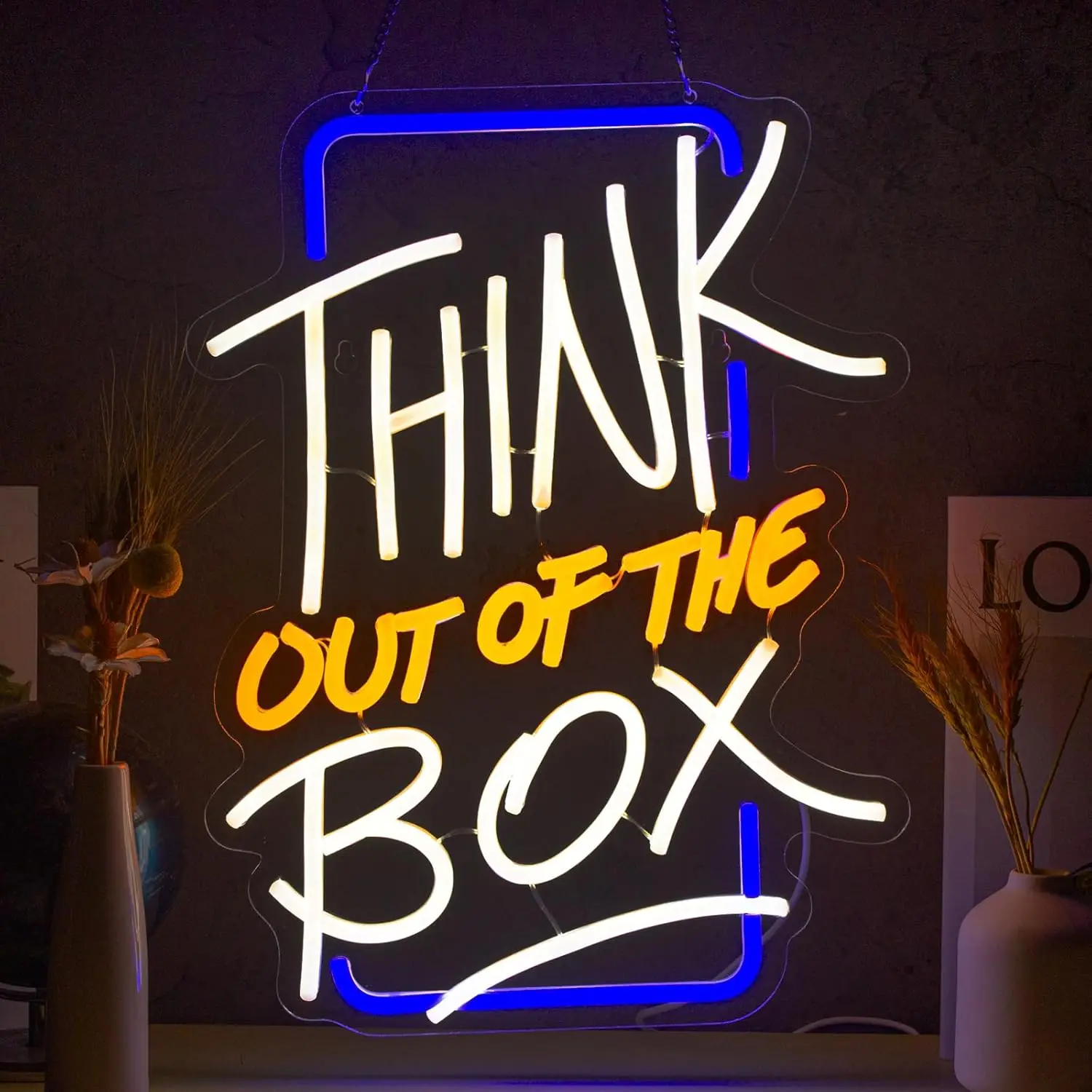 

Неоновая светодиодная вывеска «Think Out of The Box» с регулируемой яркостью, питание от USB, для офиса, кабинета, бара, кафе, декора стен, вдохновляющие подарки