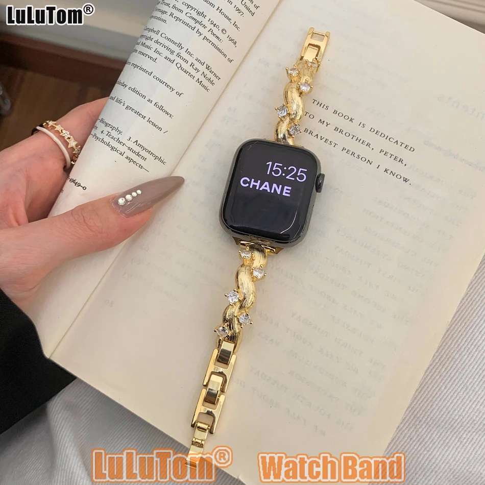 Luxury Baguette Chain Straps for Apple Iwatch Series 11 10 9 8 7 6 5 4 3 SE Ultra Watch Band 38 40 41 42 44 45 46 49 mm Bracelet