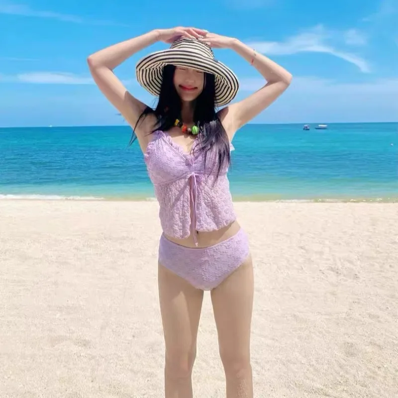 Maillot de bain femmes pur désir Sexy fille chaude fendu Triangle Bikini rassemblement poitrine minceur vacances Style printemps chaud plage maillot de bain