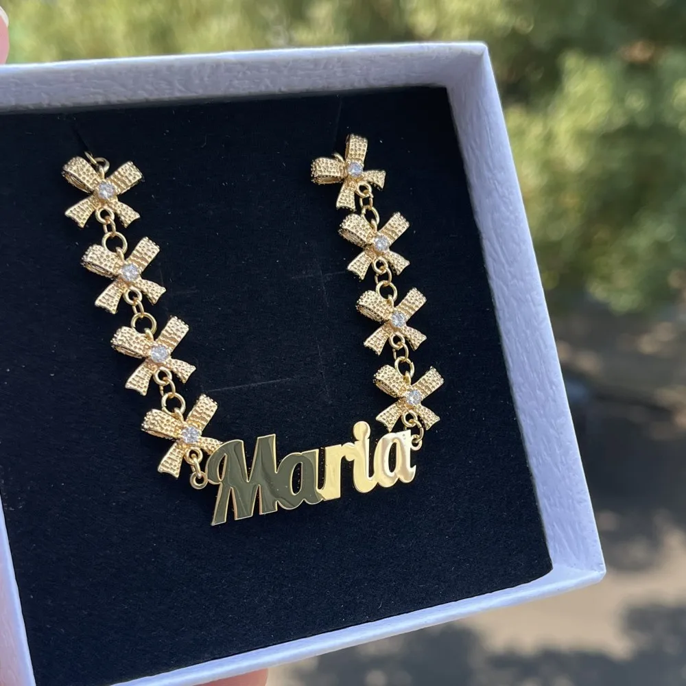 DUOYING Custom Bowknot Bracelet Personalized Cubic Zircon Charms Chain Letter Bangles Butterfly Pendant Jewelry Gift For Girls