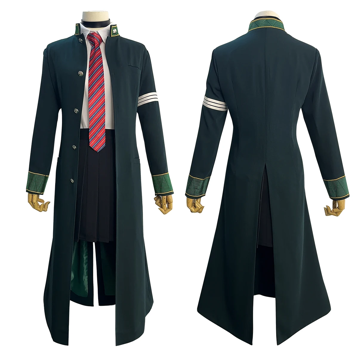 HOLOUN cortavientos Anime Tasuku Tsubakino Cosplay disfraz peluca verde gabardina larga falda camisa blanca gargantilla corbata lazo