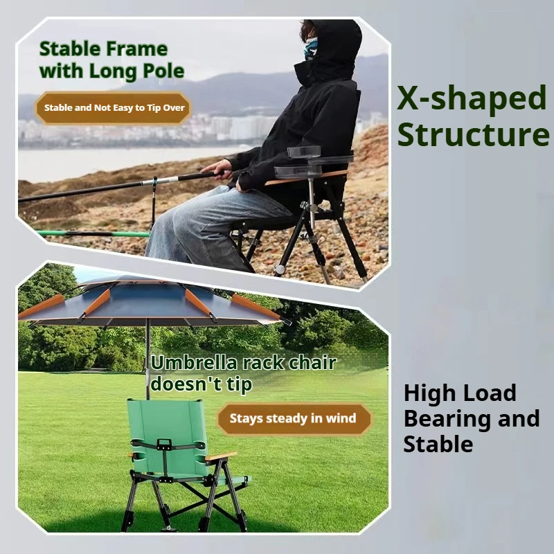 All Terrain Fishing Chair Carbon Steel Frame Non Slip Feet Adjustable Legs for Grass Sand Gravel