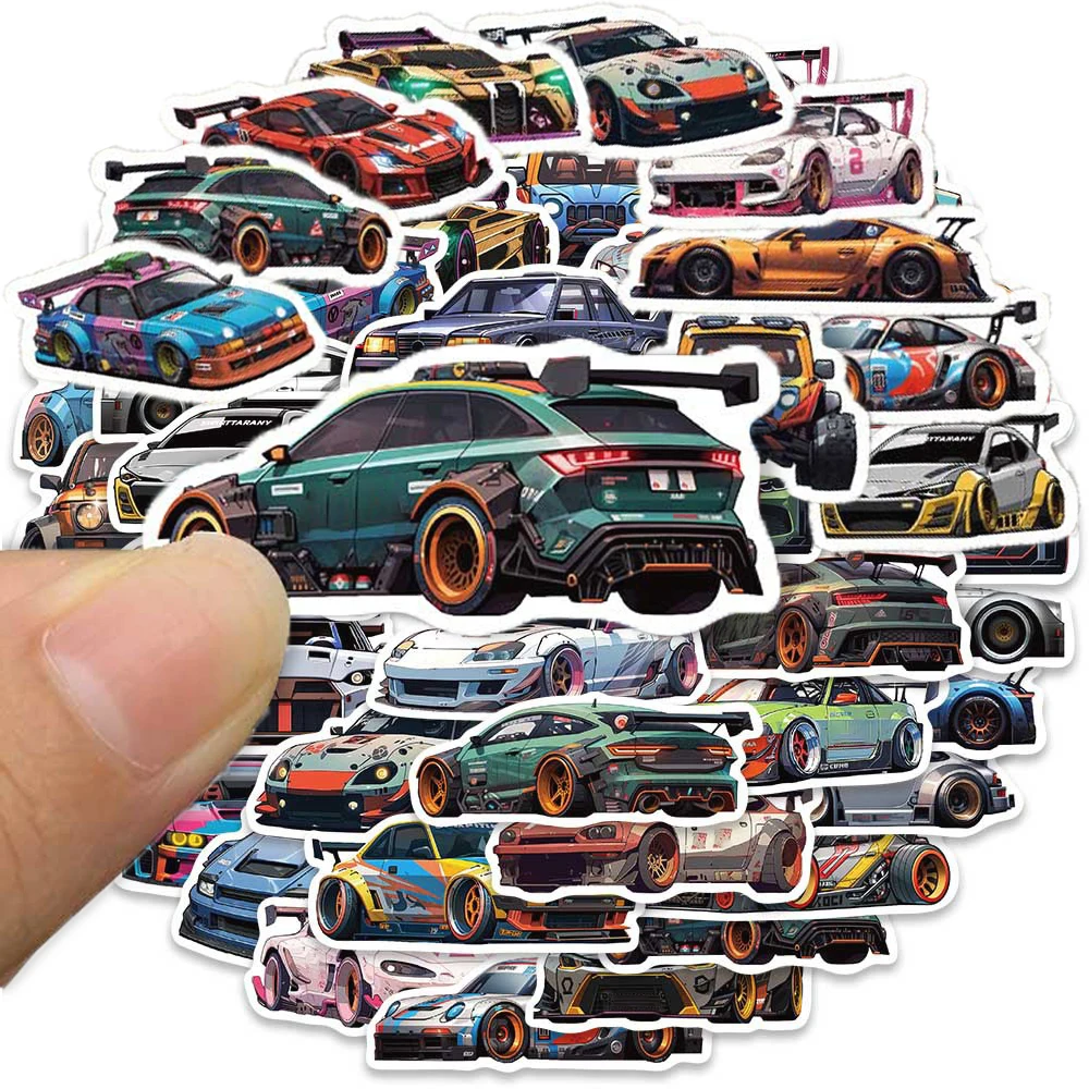 10/50Pcs Retro Cool Racing Car Varied Stickers Pack for Kids Travel Luggage Laptop Phone Scrapbooking Decoration Graffiti Decals