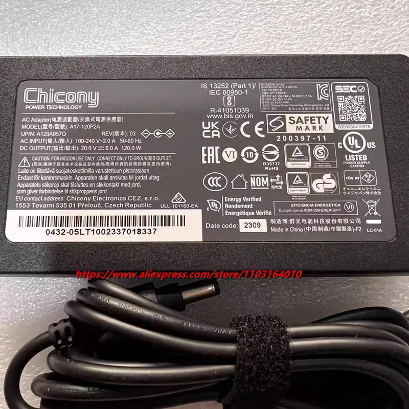A17-120P2A A120A0061P Original Chicony 120W AC Adapter 20V 6A Charger For Intel NUC13VYKi7 NUC13VYKi5 NUC13AN[x]v7 Mini Laptop view 3