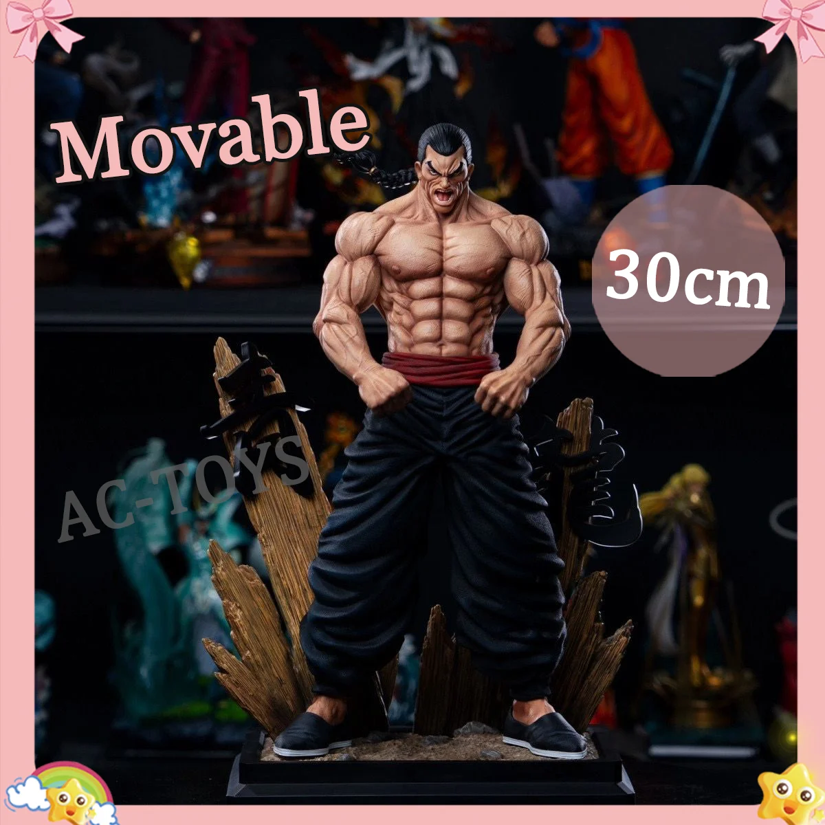 Figura de Baki el Luchador Retsu Kaioh, Maestro de Artes Marciales con Detalles Musculares, Estatua de PVC de Anime de 30 cm con Doble Cabeza Móvil, Modelo para Escritorio