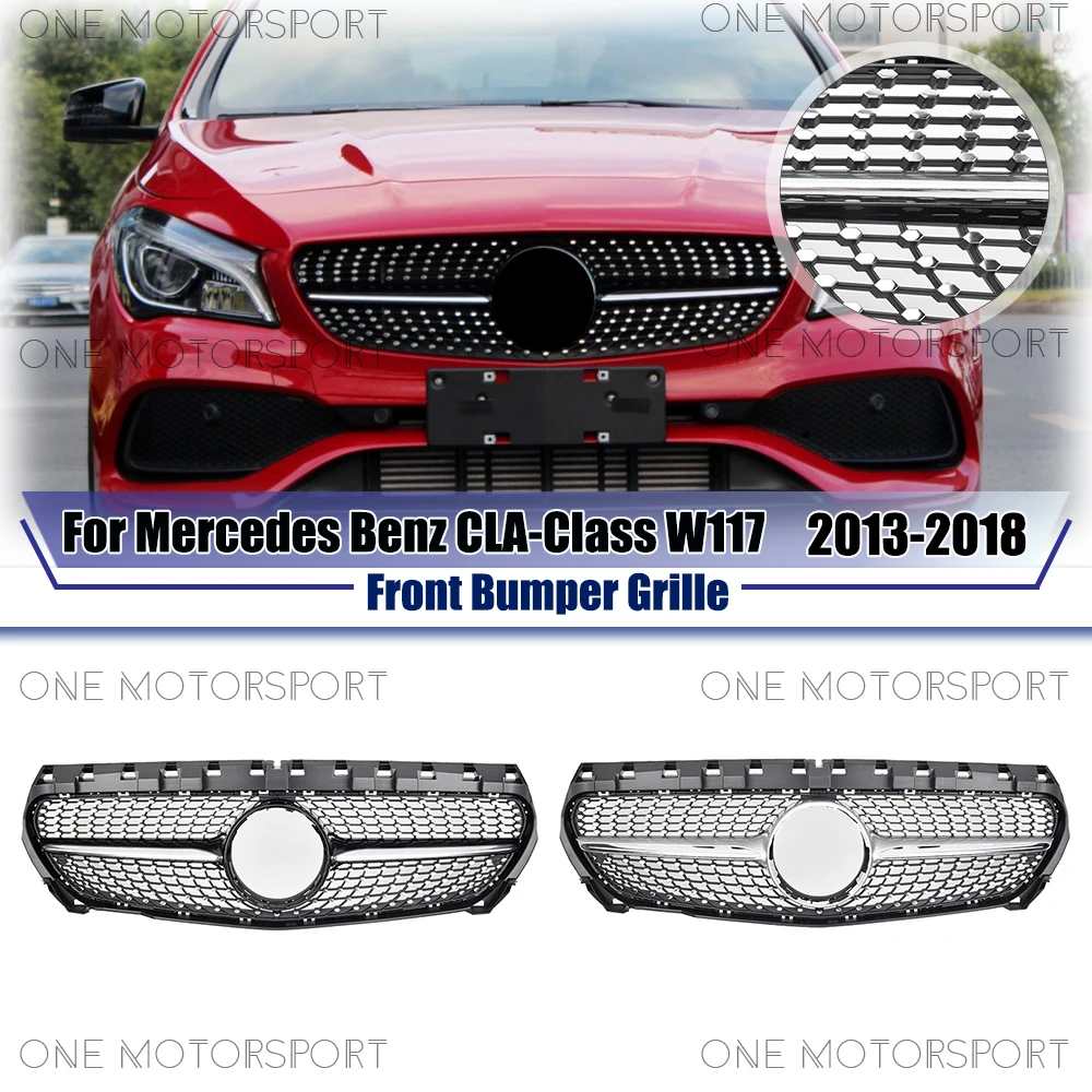 

Diamonds Style Chrome Silver Upper Grille For Mercedes Benz CLA-Class W117 2013-2018 CLA180 CLA200 CLA250 Front Bumper Grille