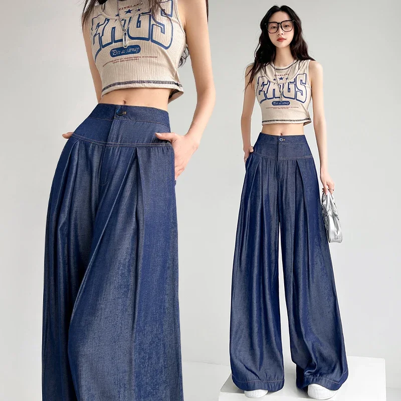 

Thin High Waist Baggy Jeans Women's Wide-leg Pants Korean Fashion Female Width Trousers Streetwear Vintage Denim Clothing Ladies