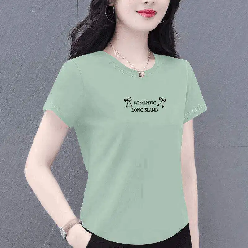 

Summer Casual Short Sleeve Printed T-Shirt Women's Fashionable New Korean Style Versatile Arc Design Sense Top for Mom