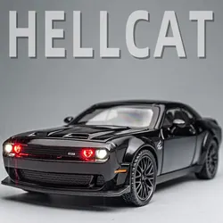 鋳造金属ダッジチャレンジャーおもちゃ車,hellcatモデル,プルバック,音と光,1:32スケール