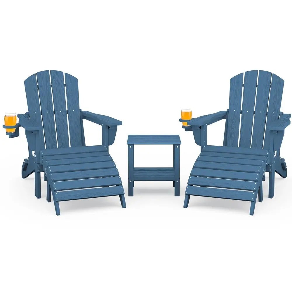 

5Piece Adirondack Chair and Ottoman and Table Set, HDPE Weather Resistant Adjustable Backrest Adirondack Chair with Ottoman and