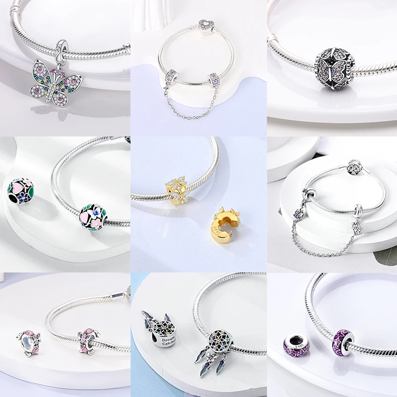 Schmetterlingsanhänger 925 Sterling Silber Rosa Blau Regenbogen Perlenanhänger Passend für Europäische Armbänder DIY Schmuck Geschenk für Frauen und Mädchen 2026 – Detail 2
