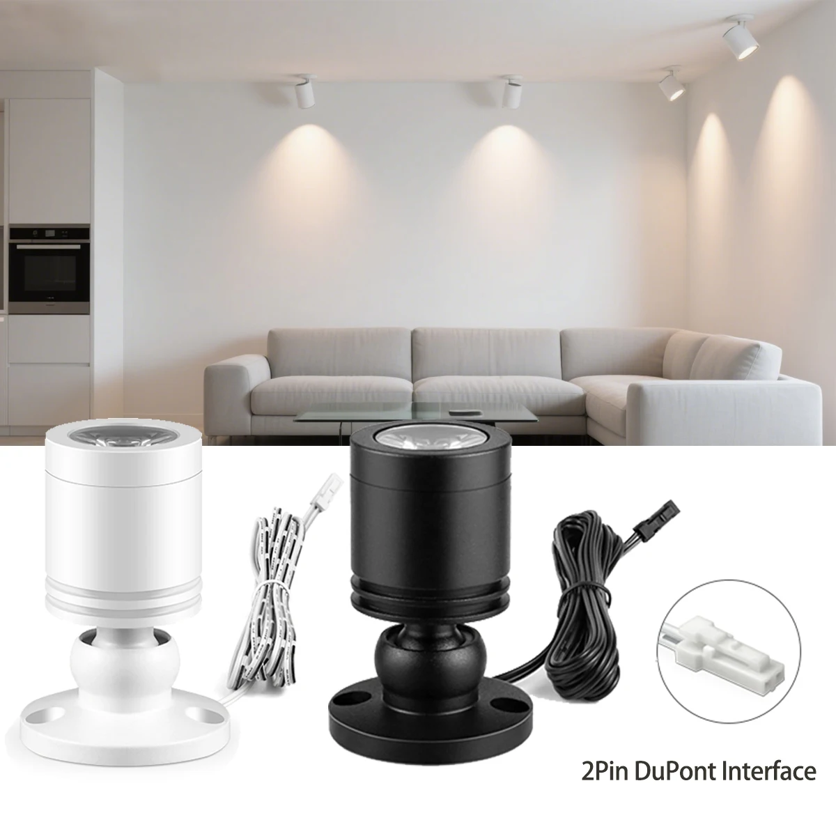 

DC12V 3W LED Spotlight 2Pin DuPont Interface, Cabinet Surface Mount Mini Spot Light,for Living room Hotel Mall Ambinet Decor