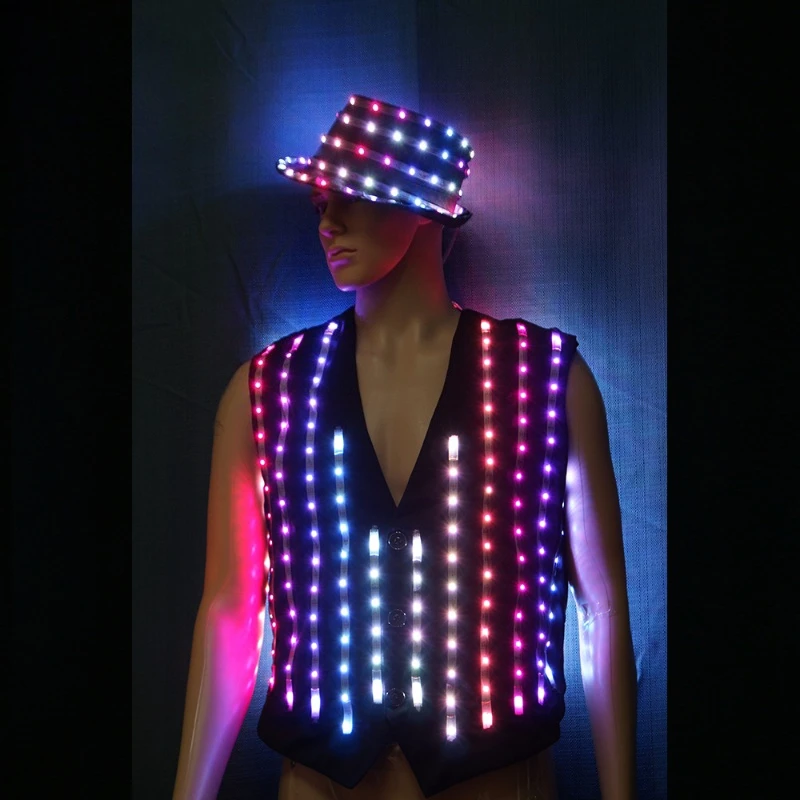 Future technology wind wireless control LED vest set, hooded dance performance suit, stage shine