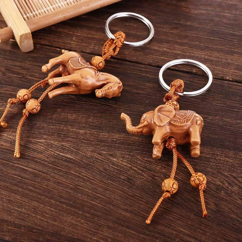 Cartoon Carving Key Ring Chinese Knot Elephant Bag Charm Lucky Horse Keychain Lucky Horse Keyring Key Holder Weaving Key Chains