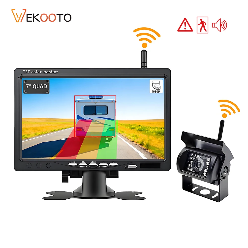 

7 Inch Monitor BSD Alarm AHD 1080P Wireless Backup Camera Rear View Cam for Truck Bus RV Camper Trailer Excavator PickupTrailer