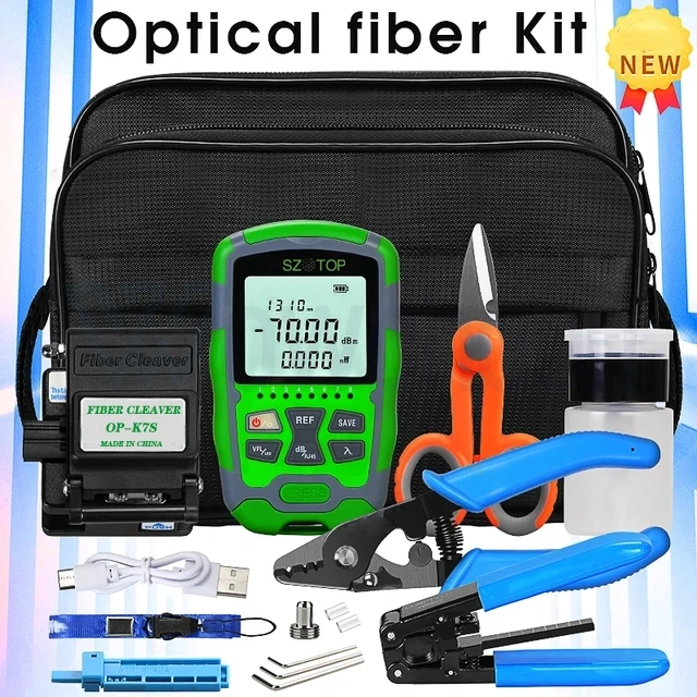 

Customized FTTH Fiber Optic Tool Kit with 4 IN 1 Optical Power Meter, 15mW VFL, Fiber Cleaver, Stripper, Fixed Fixture