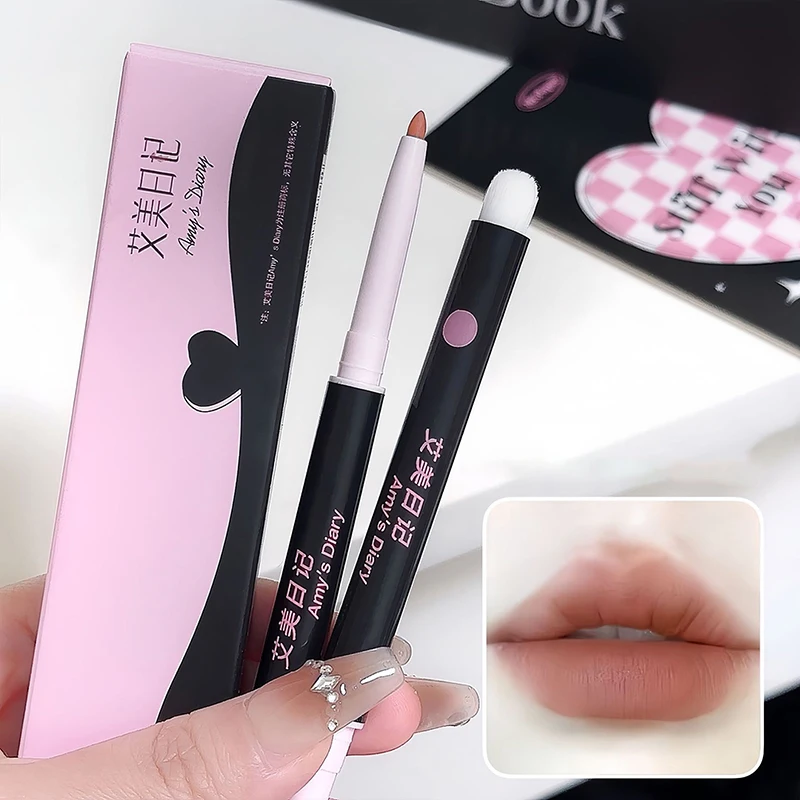 Double-Ended Waterproof Matte Lip Liner Pencil And Brush Outline Lipstick Long-Lasting Non-Stick Cup Natural Lip Makeup 3 Colors