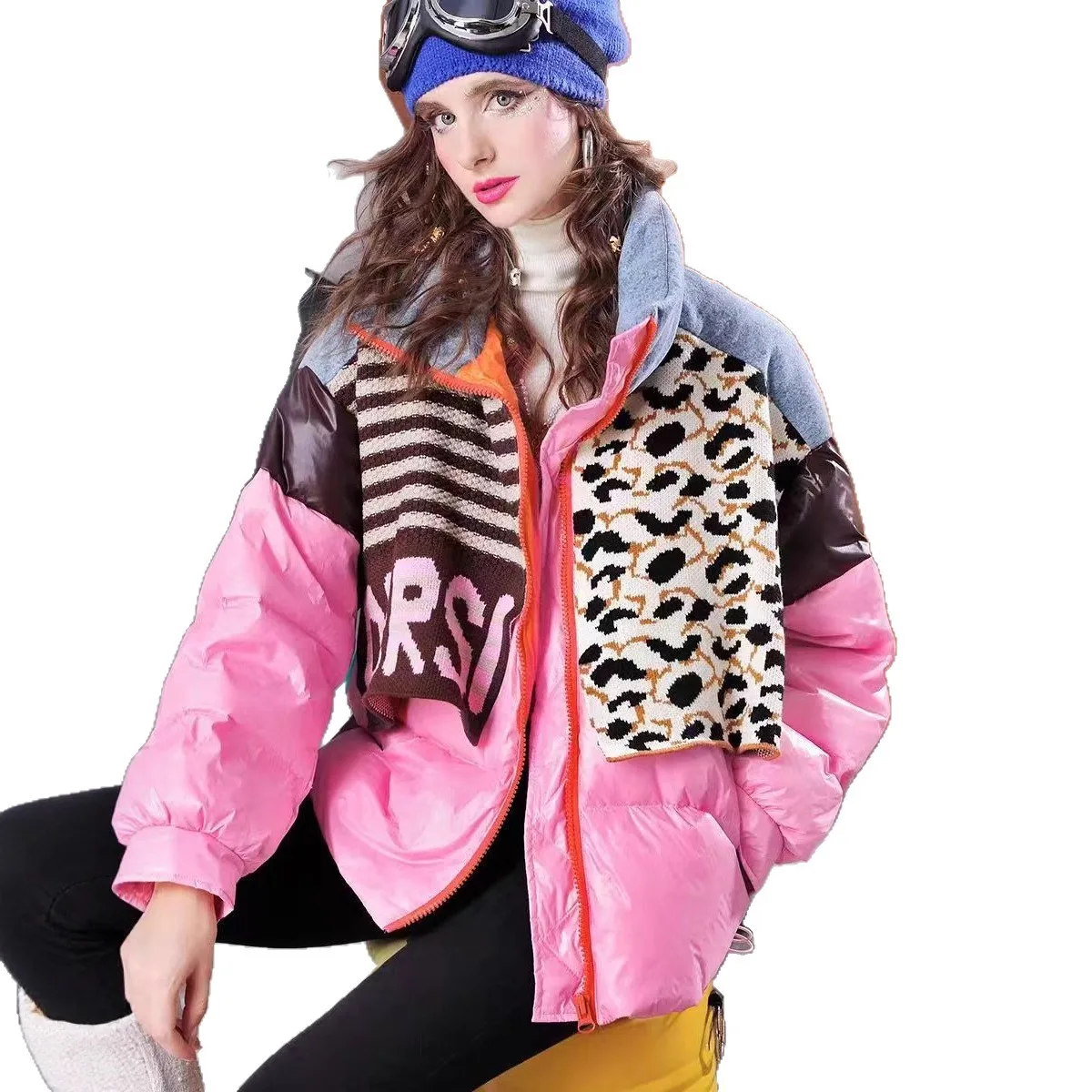 سترة جديدة لعام 2025 من قماش الدنيم المحبوك الملون سترات شتوية عصرية للشارع ملابس فضفاضة وسميكة 90% معطف منتفخ على شكل بطة بيضاء #5