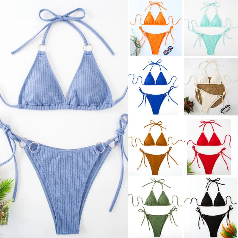 

Однотонный комплект бикини для женщин-сексуальный купальник, купальный костюм, пляжная одежда