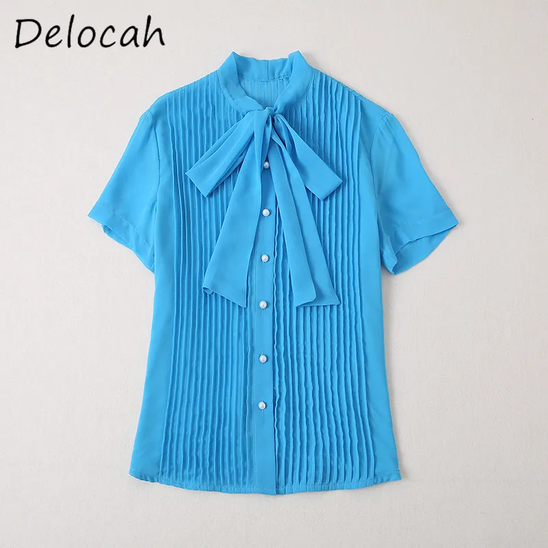 Deloach Frühjahr/Sommer Neue frauen Stehkragen Bogen Einreiher Handgemachte Gestreiften Top Hohe Taille Rose Gedruckt Halb rock Set