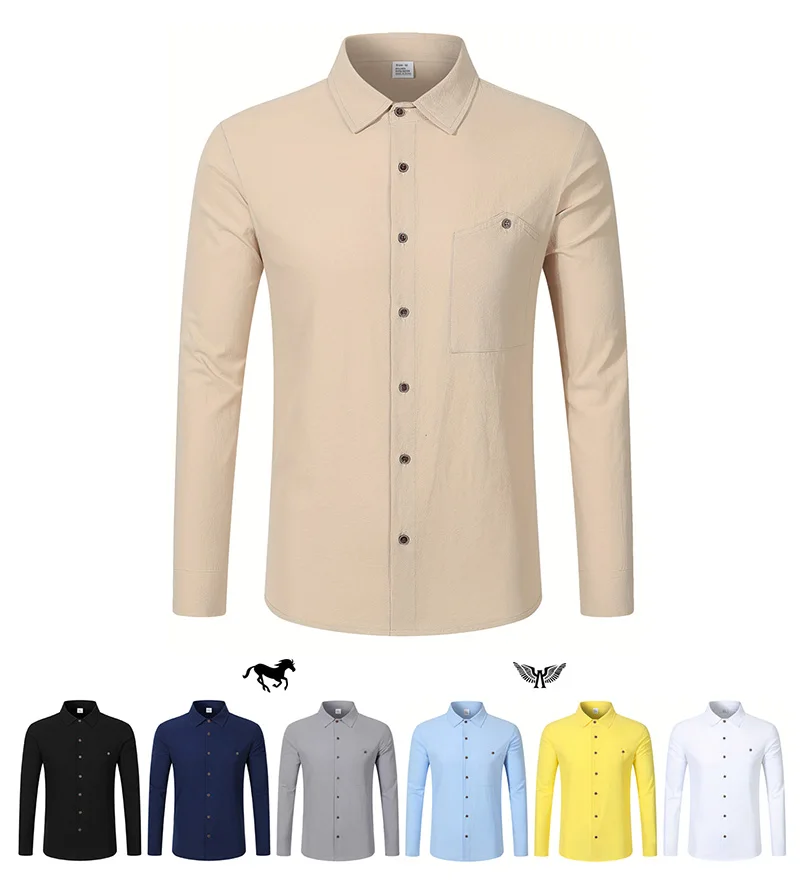 Men Spring Autumn Solid Color Linen Cardigan Lapel Collar Long Sleeve Shirt S1d8895d2ffe84be6af1c2d1fec4f85ffn
