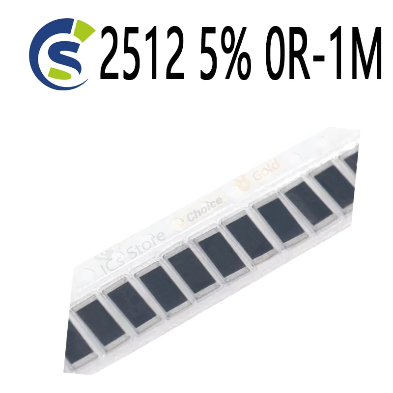 50PCS/LOT SMD Chip Resistor R001 R010 R100 R020 1R 10R 100R 1K 10K 100K 1M ohm 2512 5% 0R-1M