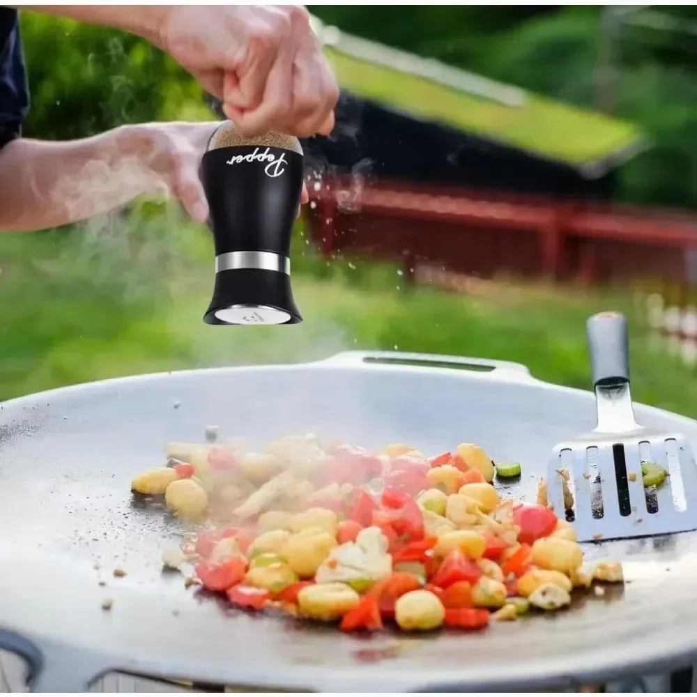 2 قطعة زجاجة توابل زجاجية قابلة للتعديل وقابلة لإعادة الملء هزازات الملح والفلفل مع رف موزع التوابل صب ثقوب أداة المطبخ