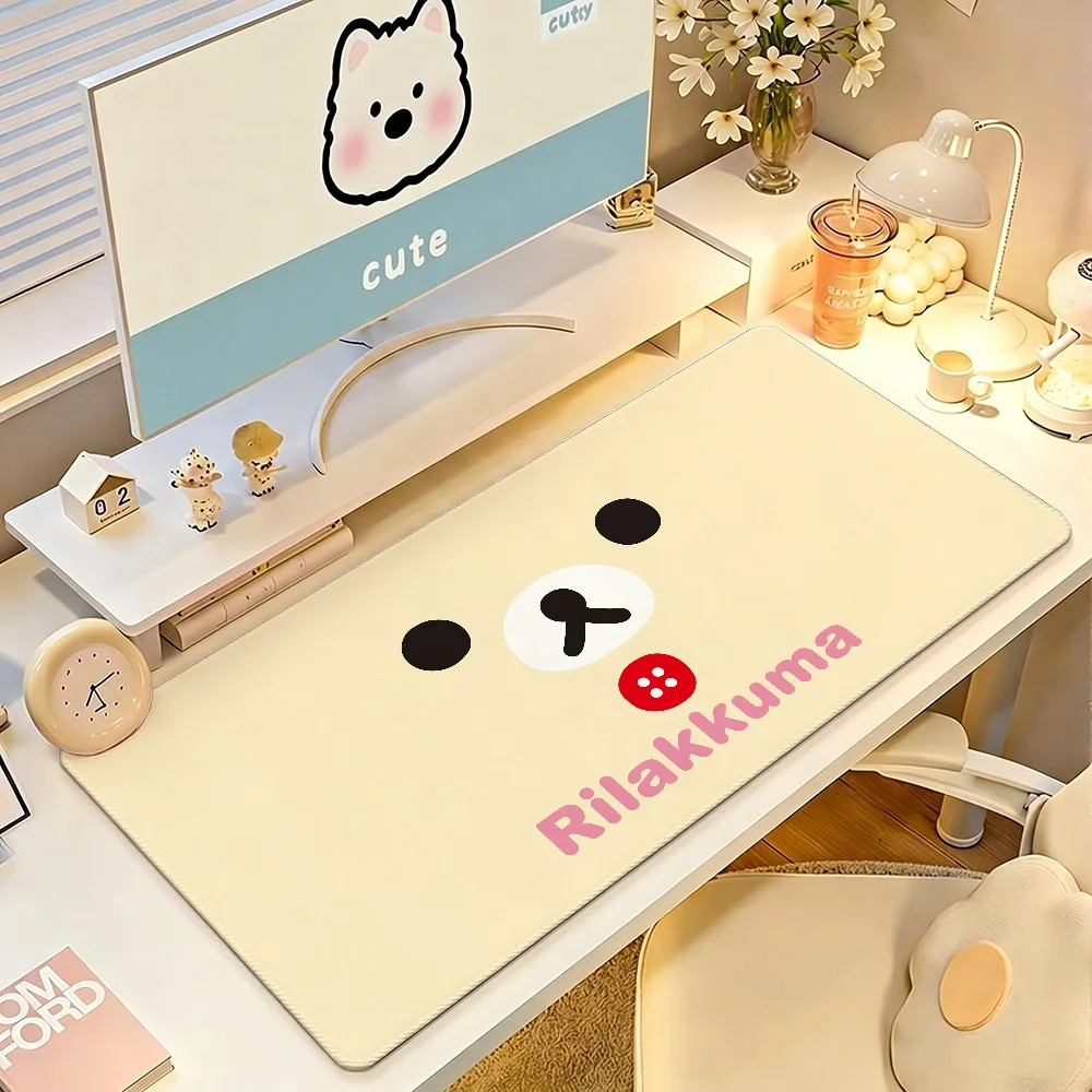 Cartoon R-Rilakkuma K-Korilakkuma Mouse Pad Large Non-Slip Waterproof Mat Stitched Edge Keyboard Pad for Gaming Daily Office