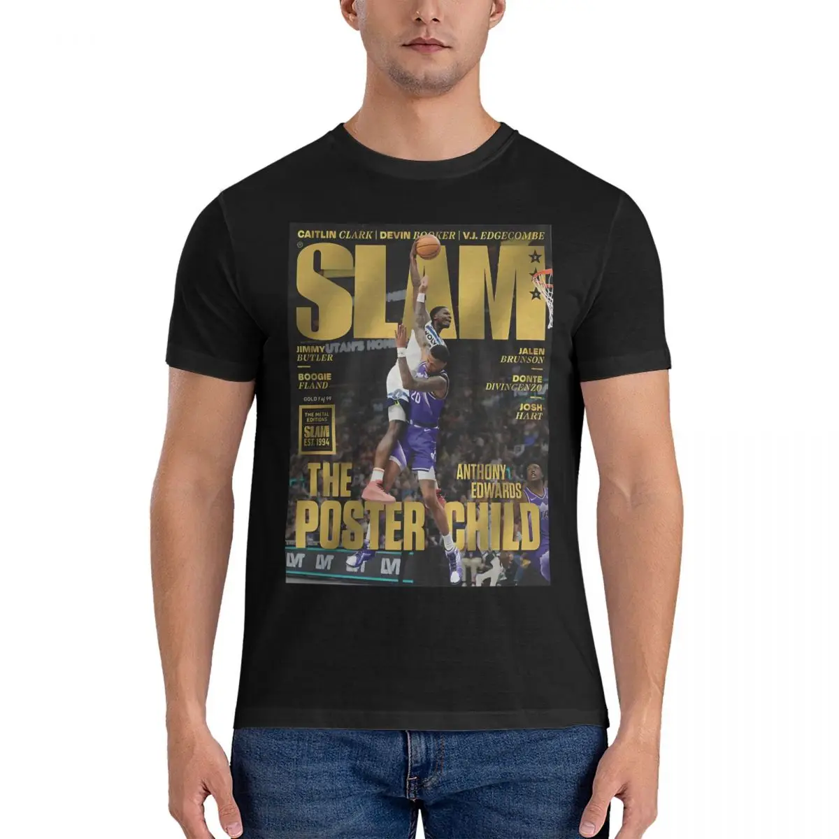 Slam Cover T Shirts Men 100% Cotton Funny T-Shirts Crew Neck Anthony Edwards Tee Shirt Short Sleeve Tops 6XL