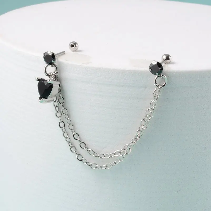 1 قطعة الجراحية الصلب حجر كريم زركون الأذن الزنمة الغضروف ثقب الزركون استرخى سلسلة القرط محارة الأذن مربط اللولب ثقب مجوهرات للجسم #5