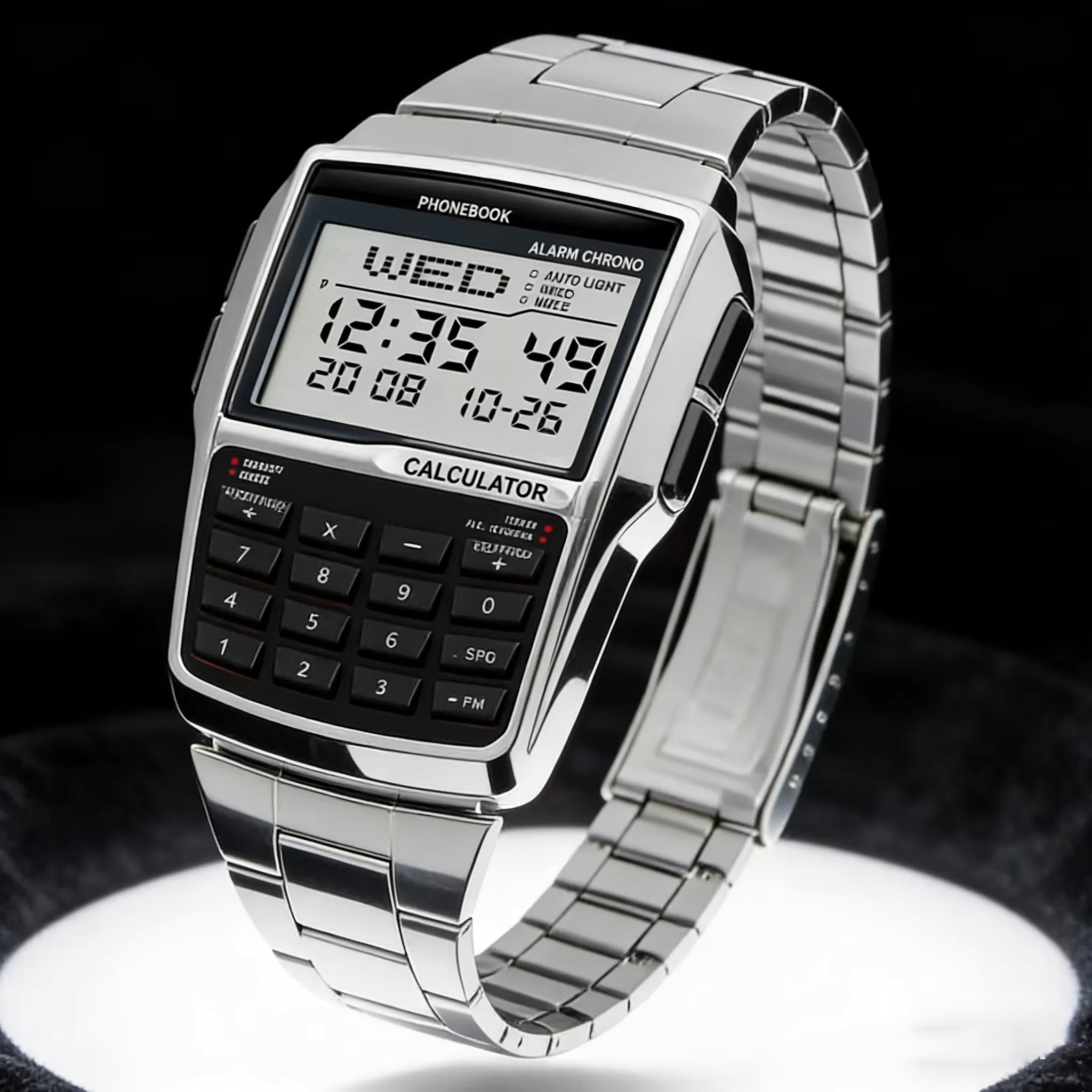 Reloj de Hombre Estilo Computadora 2026, Reloj de Pulsera Multifuncional de Acero Inoxidable con Calculadora, Reloj de Negocios de Lujo para Hombre