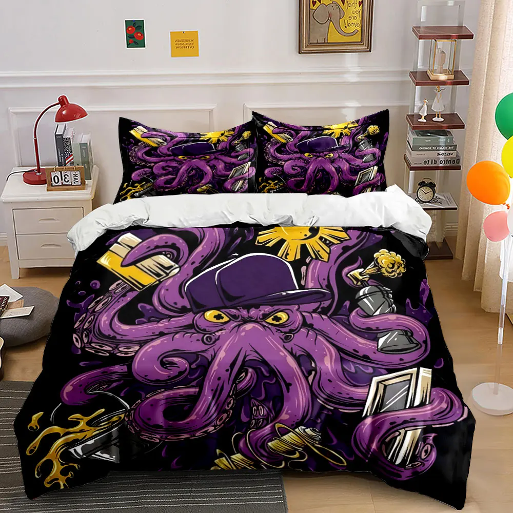 Octopus Art Three-Piece Set - Urban Décor Multiple sizes kid's and adults' bedroom Exquisite 3PC bedding set, gift