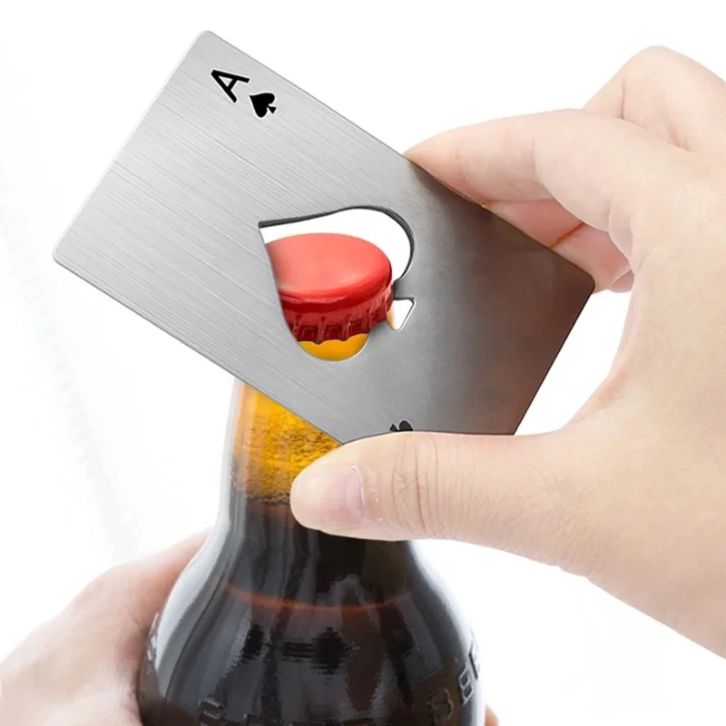 1/3Pcs Beer Bottle Picker Opener Creative Pocket Poker Metal Credit Card Bottle Opener Black Peach A Stainless Steel image 2