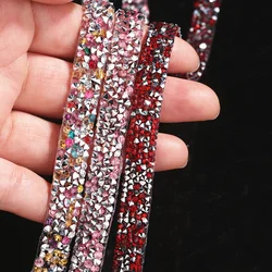 1 Yard DIY Multicolor Rhinestones Strass Crystal Chain Hot Fix Glitter Dress Rhinestone Motifs Ribbon Hot-Fix Patches Applique
