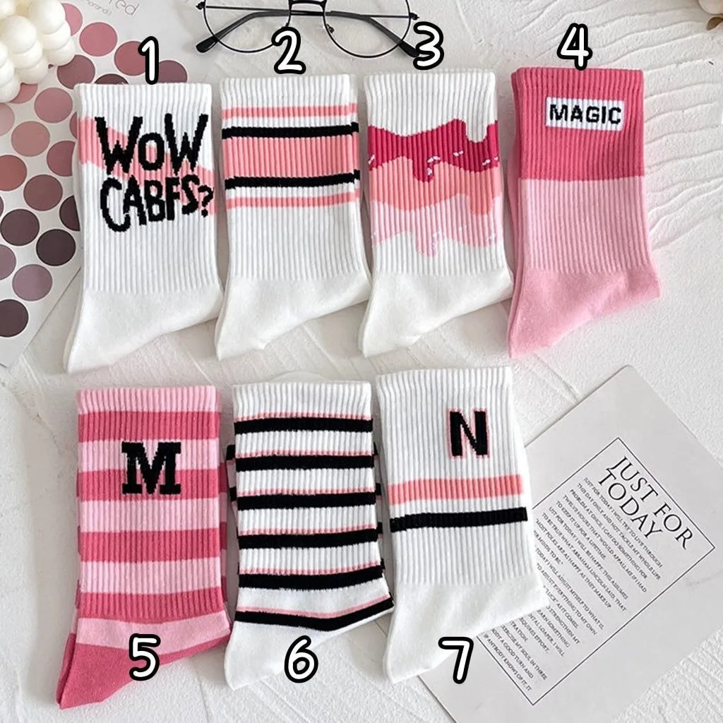 Socks female long tube Instagram trendy and versatile high aesthetic value Forest series middle tube student white letter female