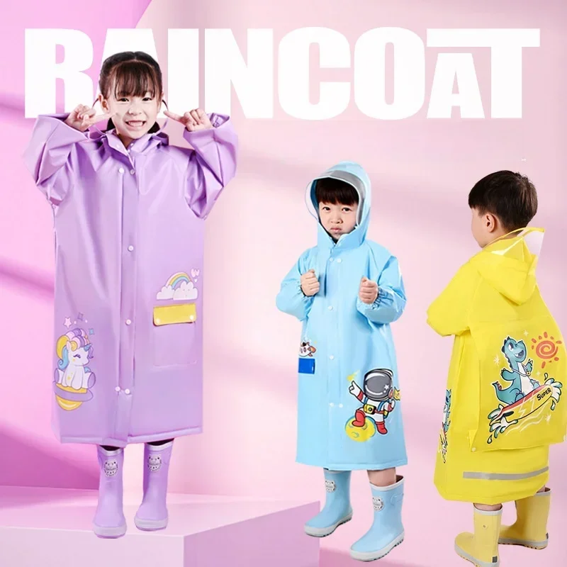 Cute Kids Raincoat PVC Waterproof Children Dinosaur Unicorn Rain Poncho Rain Coat Jacket With Backpack Position Student RainWear