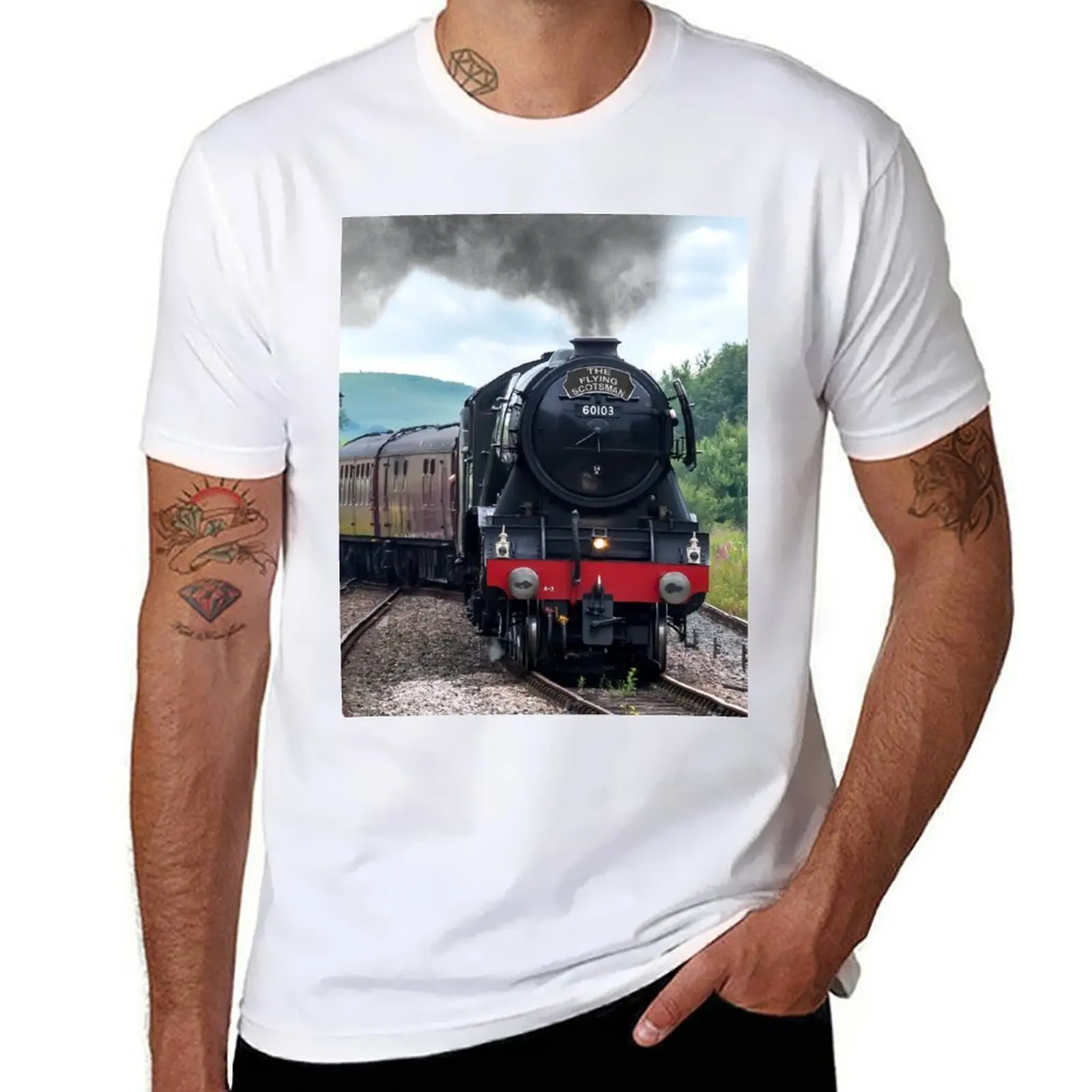 

Flying Scotsman crossing the points T-Shirt black cotton t-shirt plain for man package funny t shirts cotton T-Shirt