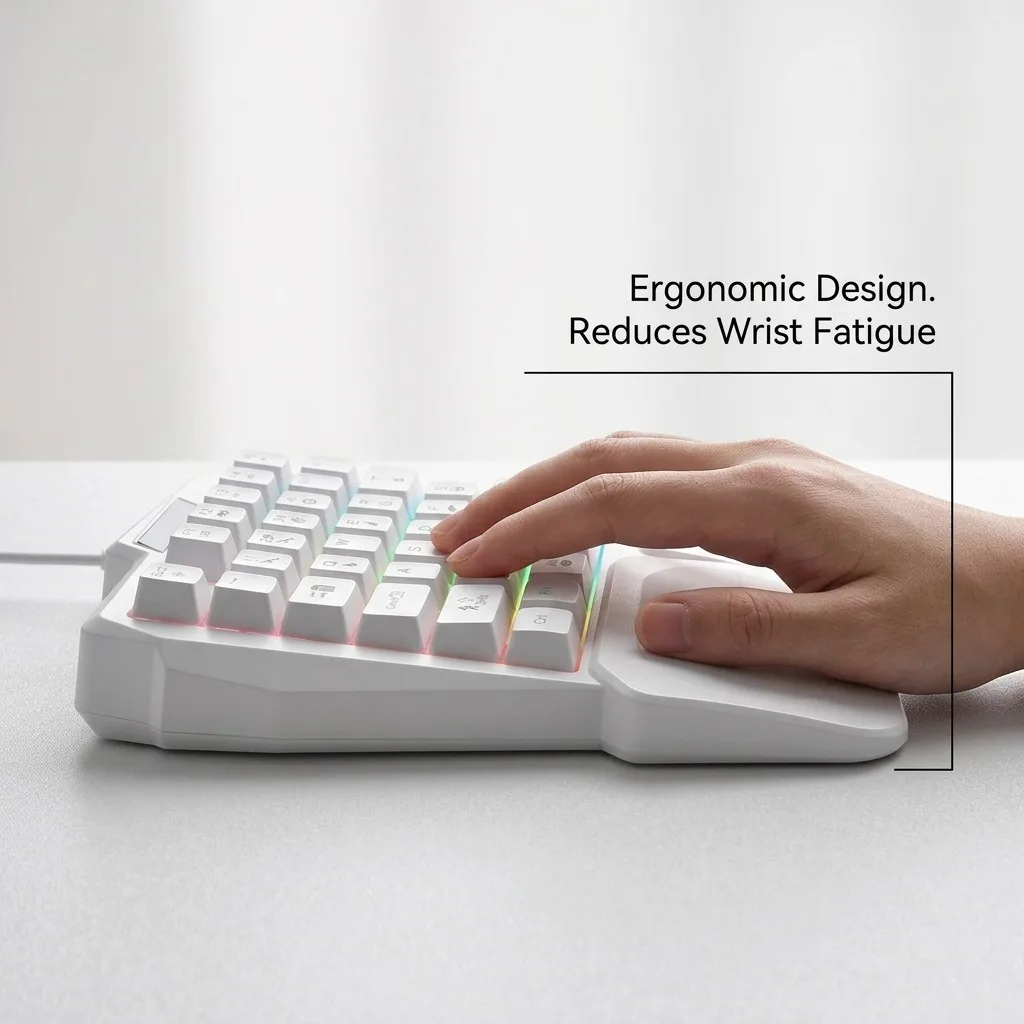 One-Handed Gaming Keyboard, Mechanical Feel RGB Backlit Mini Left Hand Keypad with Ergonomic Wrist Rest for PC Laptop Gamer, Portable 35 Keys Small Game Controller for FPS PUBG Games (White)