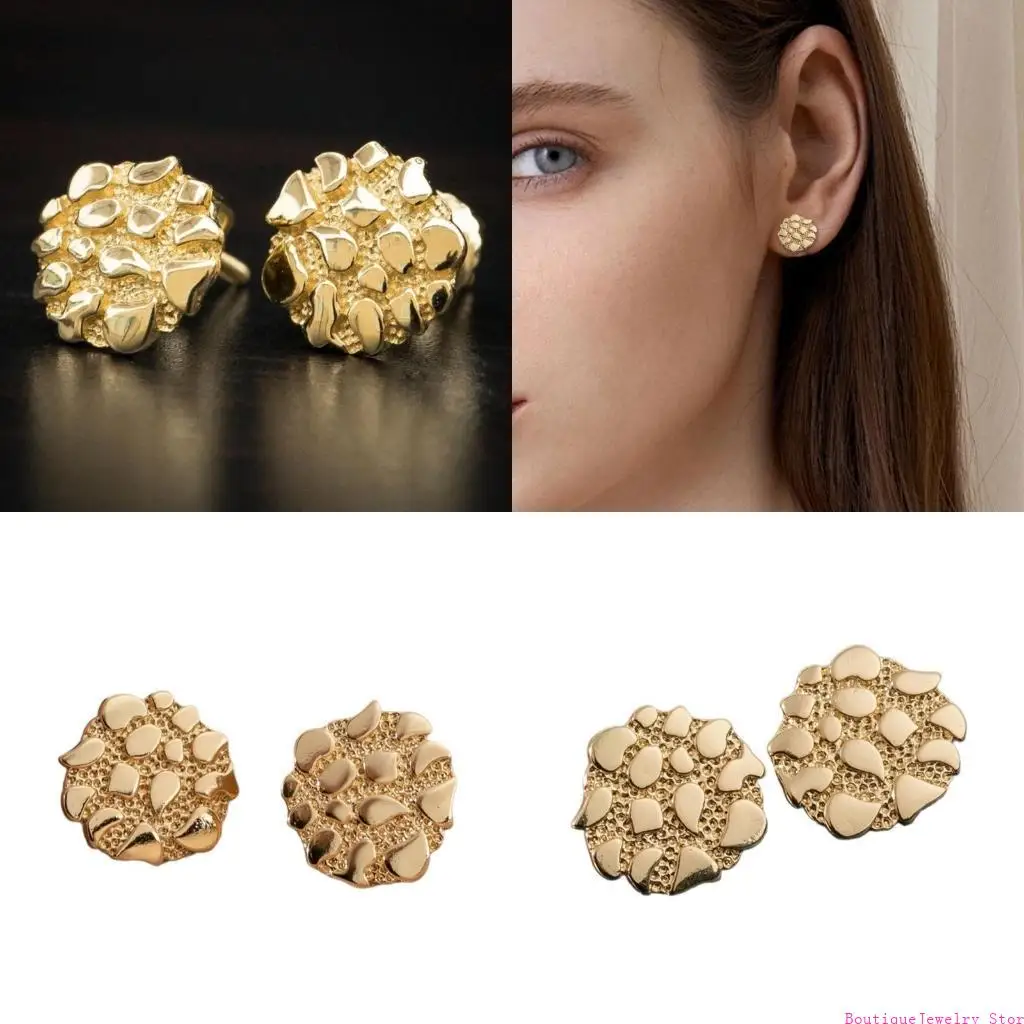 E1PE Vintage Gold Geometric Earrings Women Irregular Earrings Alloy Texture Perfect for Daily Wear and Special Occasions