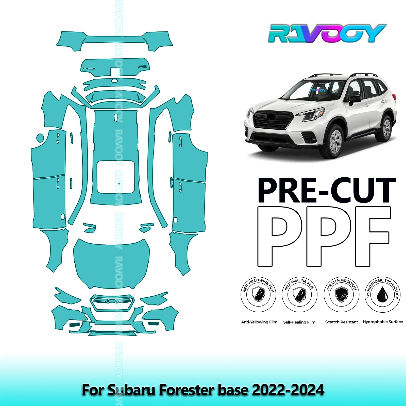 RAVOOY 8.5Mil Custom-Fit Precut TPU PPF Full Vehicle Clear Bra Stone Guard EU UK For Subaru Forester base 2022-2024