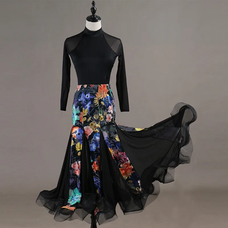 Abito da ballo moderno con collo alto personalizzato, uniforme da esame artistico a maniche lunghe, gonna altalena grande, abito da ballo da sala, standard latino