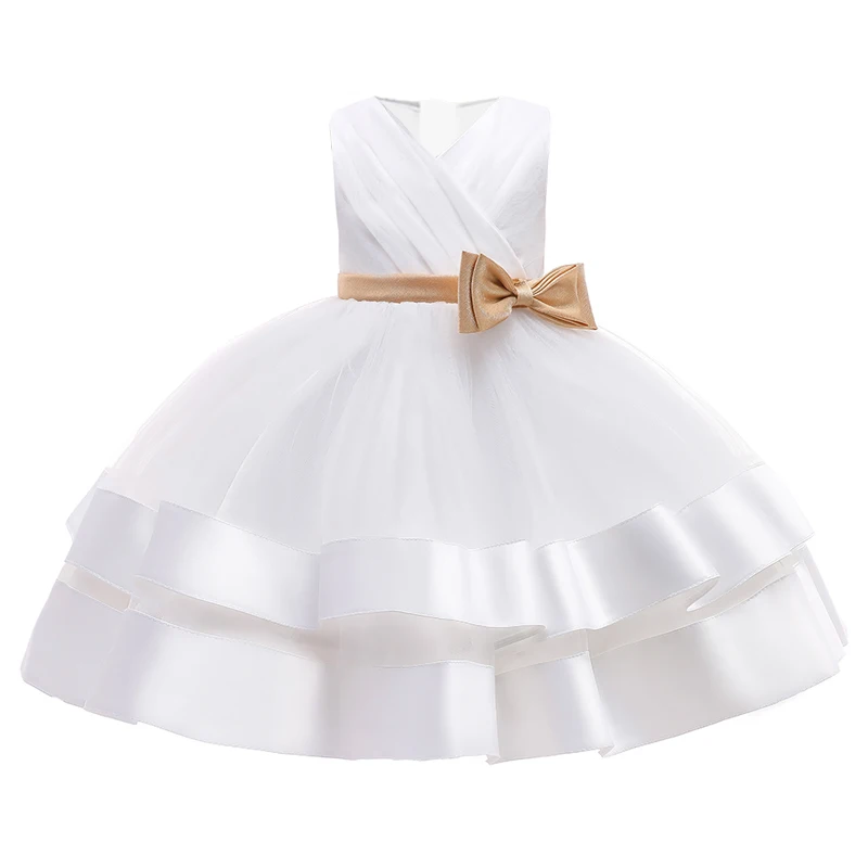 Pageant Formal Princess Dress For Girls Tulle Evening Dresses Bow Kids Girl Birthday Wedding Party Ball Gown Children Clothes