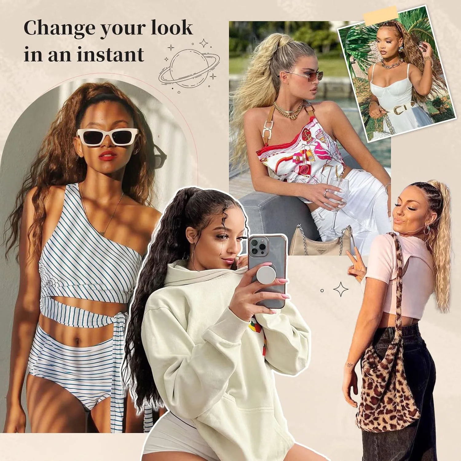 Extensión de cola de caballo con cordón, extensión de cola de caballo negra ondulada de cuerpo largo para mujer, Clip de extensión de cola de caballo de pelo sintético