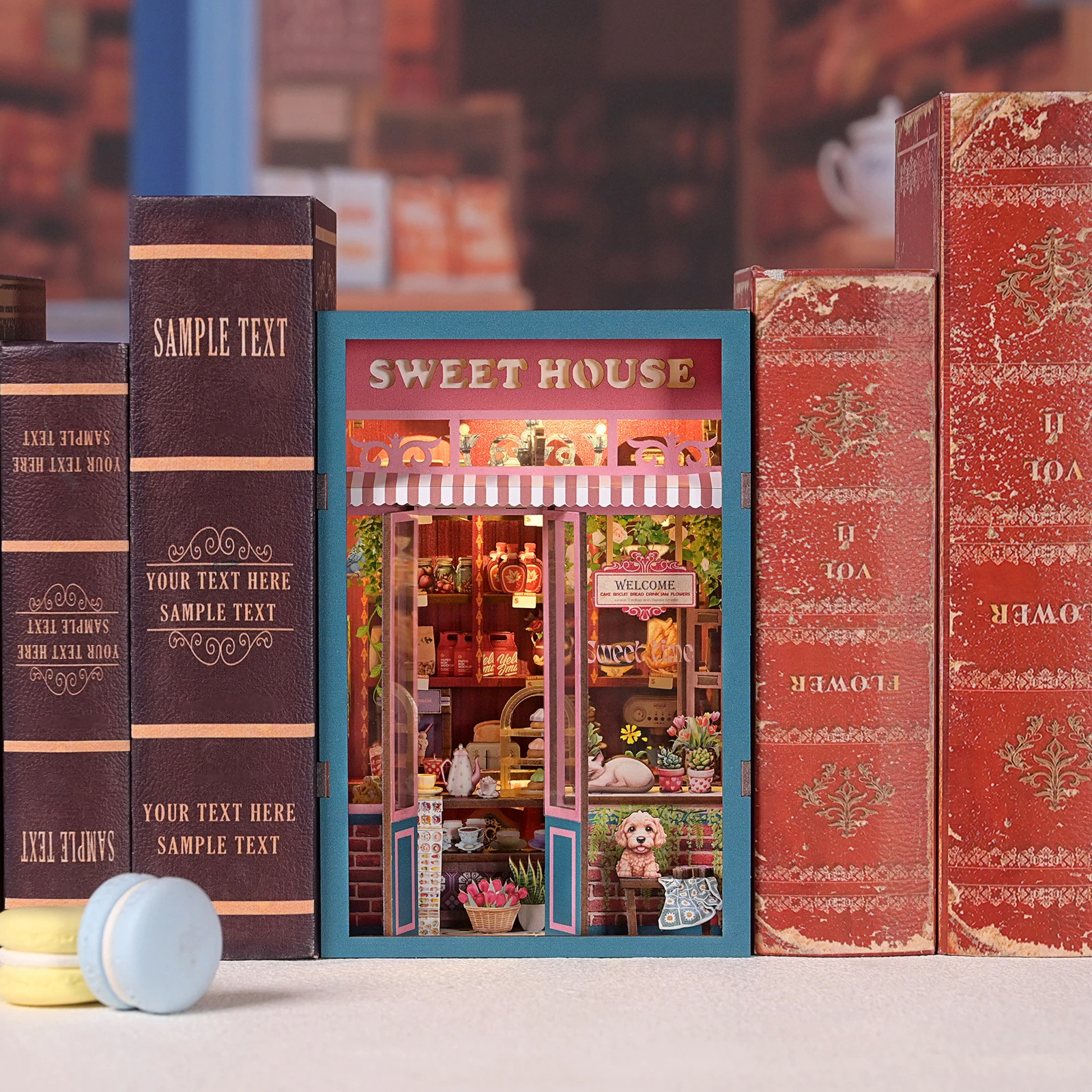 كتاب الزاوية عدة كاندي متجر DIY 3D خشبية لغز إطار الصورة زخرفة رف الكتب دمية نموذج Bookend بناء ديكور المنزل