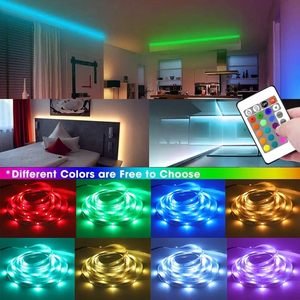 USB smart LED strip suit, remote control 24 keys and APP, suitable for TV and computer backlight, bedroom, kitchen and party.