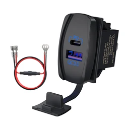 DaierTek USB Rocker Switch 12V Waterproof USB C & QC 3.0 Dual Ports Outlet PD Charger Socket for Car UTV RZR RV Truck Marine