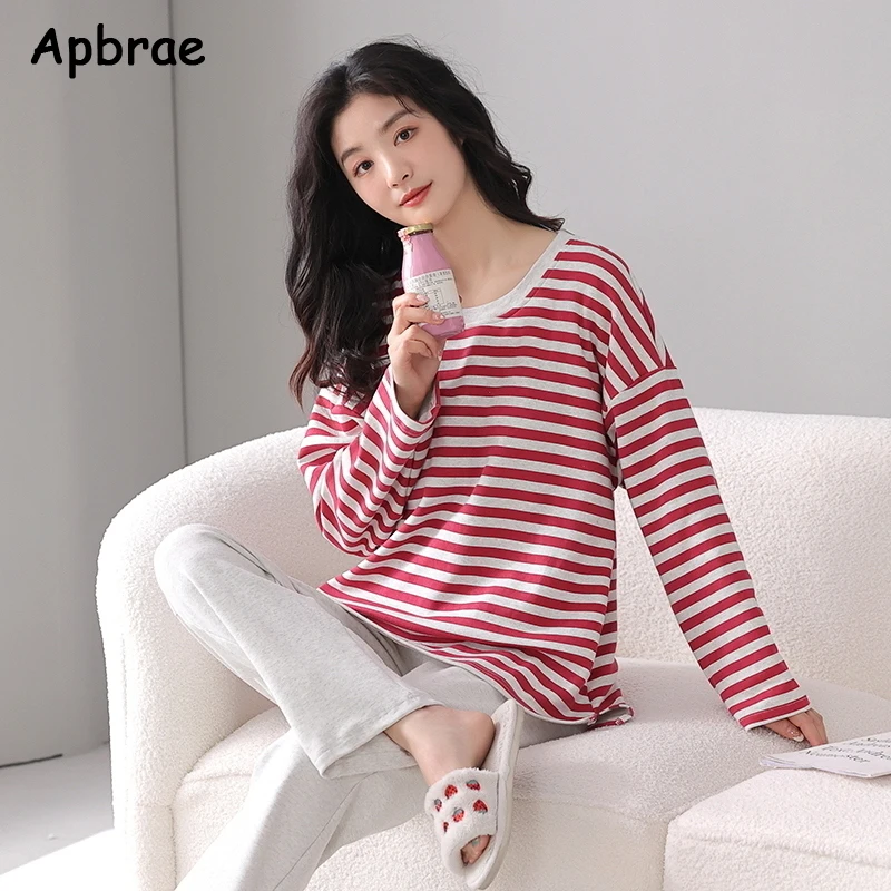 Autumn Cotton Sleepwear Cute Pajamas for Women Korean Pajama Sets Pijamas with Bra Pads Long Sleeve Avocado Print Loungewear