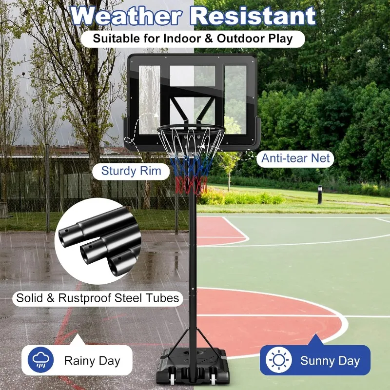 Goplus แบบพกพาปรับห่วงบาสเกตบอลกลางแจ้ง,เป้าหมายบาสเกตบอล 10FT W/44 ''Shatterproof Backboard,ฐานเติม,ฟรีน้ําหนักกระเป๋า